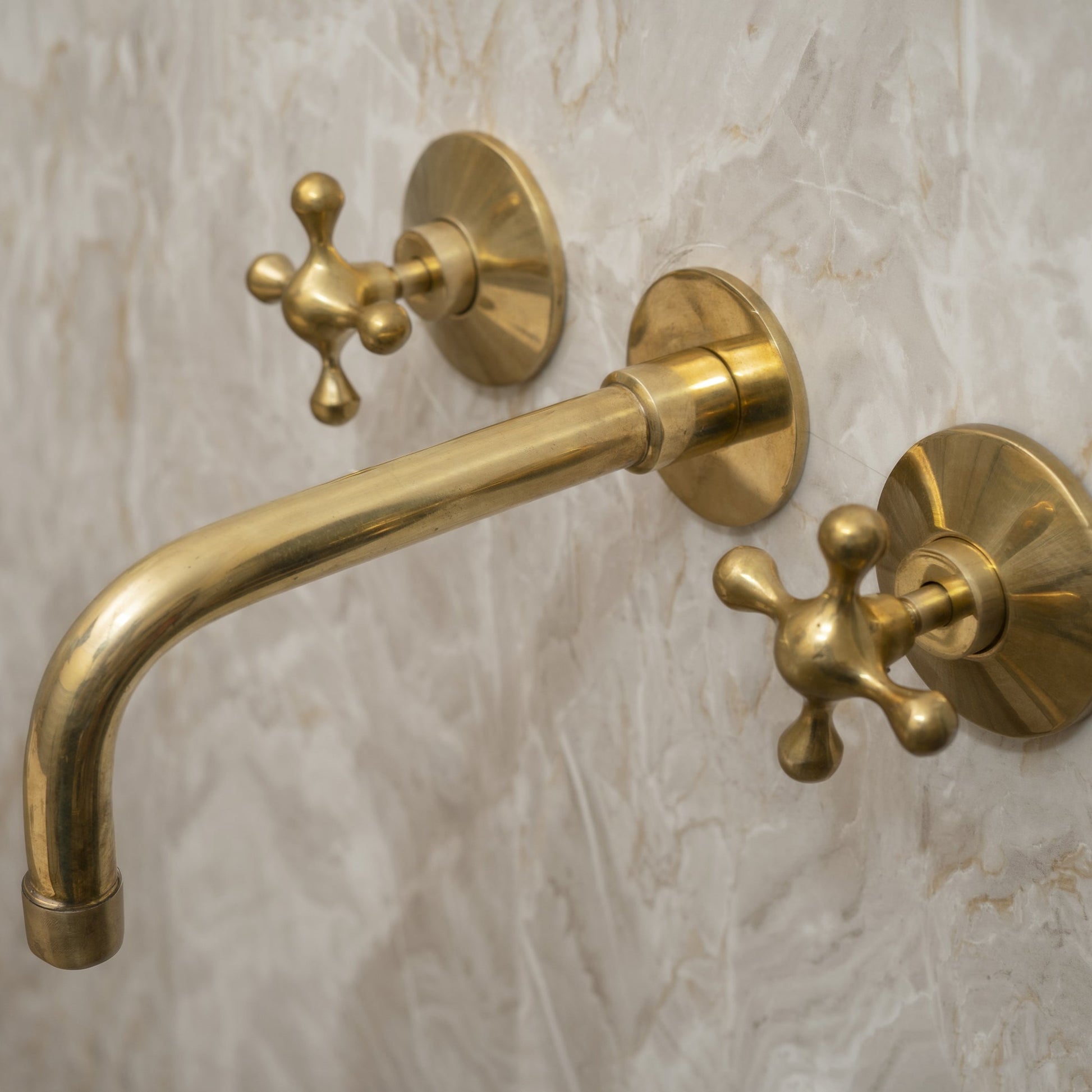 Unlacquered Brass Wall Mounted Faucet With Cross Handles