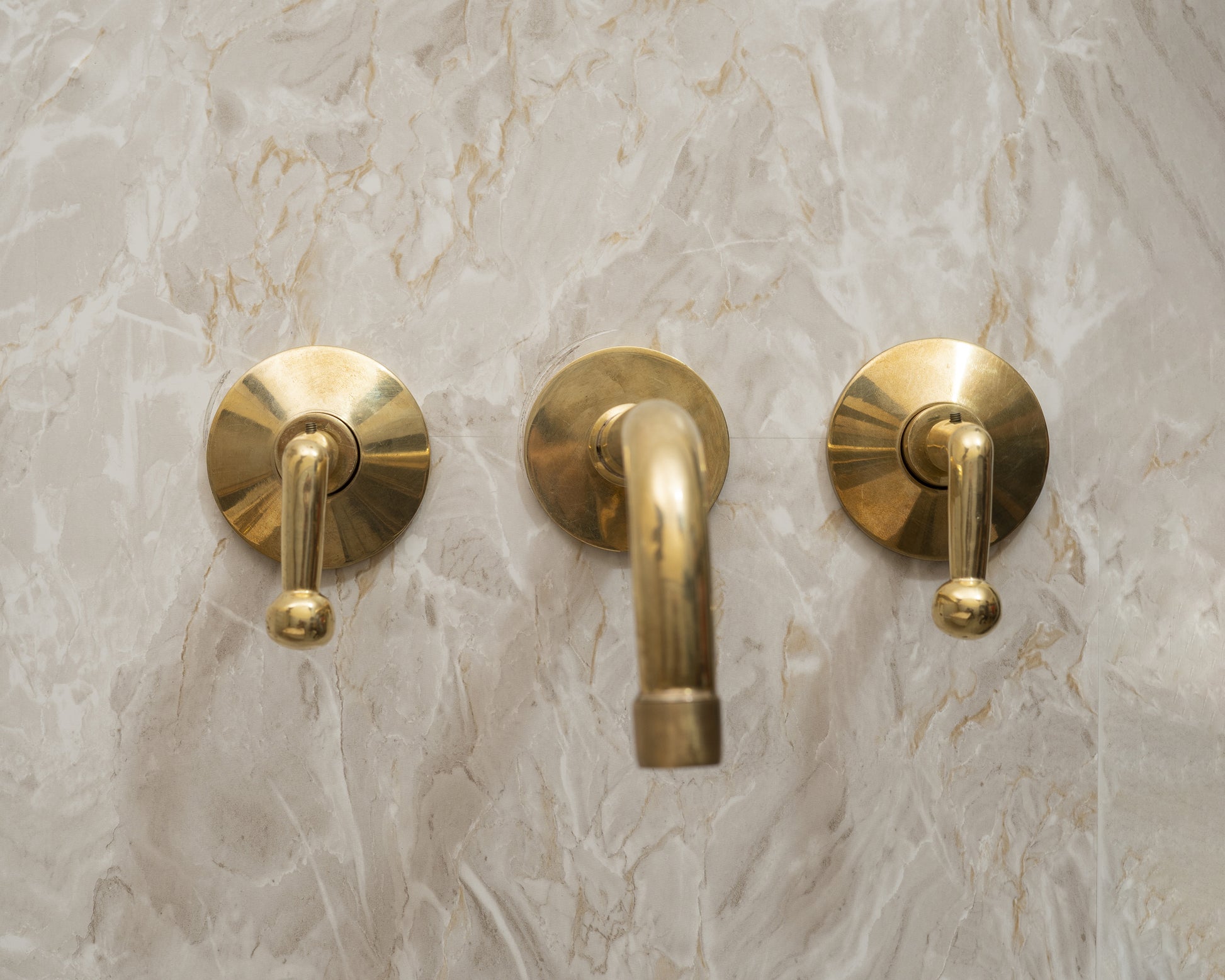 Unlacquered Brass Wall Mounted Faucet, 3 Hole Bathroom Sink Faucet