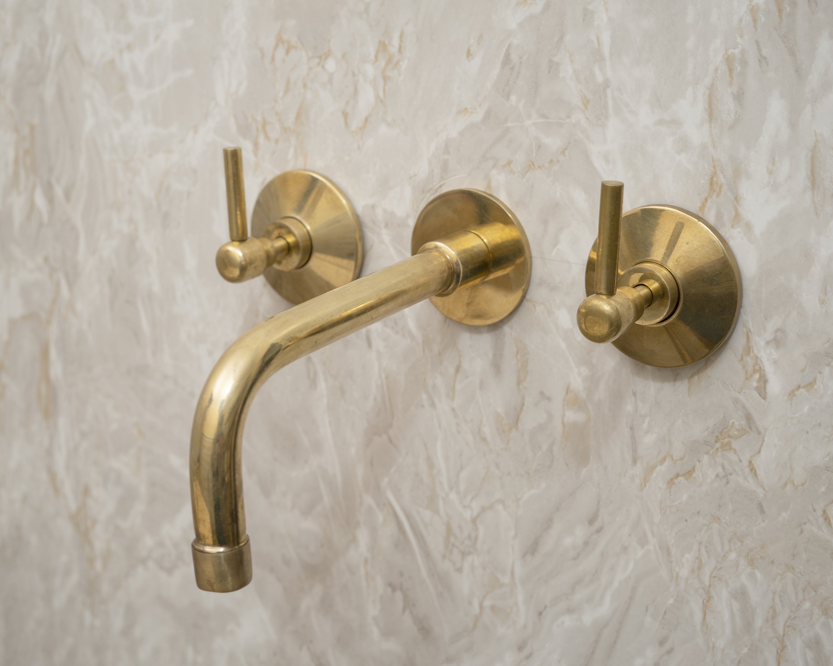 Unlacquered Brass Bathroom Sink Faucet, Handcrafted Brass Wall Mounted Faucet