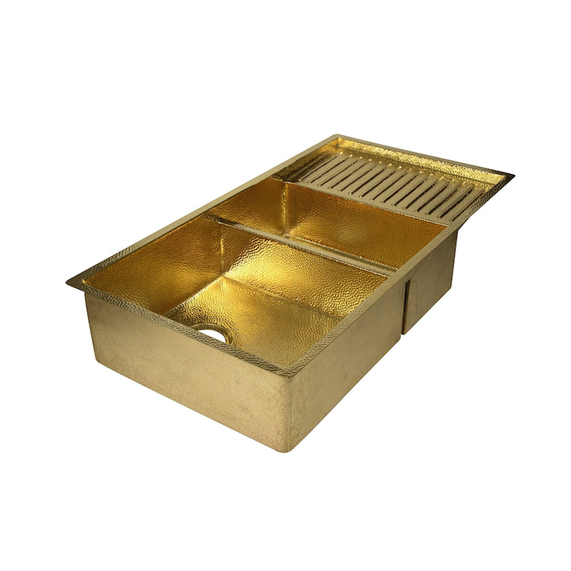 Drop-In Double Bowl Brass Kitchen Sink With Drainboard-Vexa - Zayian