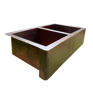 Hammered Copper Double Bowl Farmhouse Sink - Nocturn" - Zayian