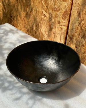 Black Hammered Copper Vessel Sink - Bathroom Round Vessel Sink