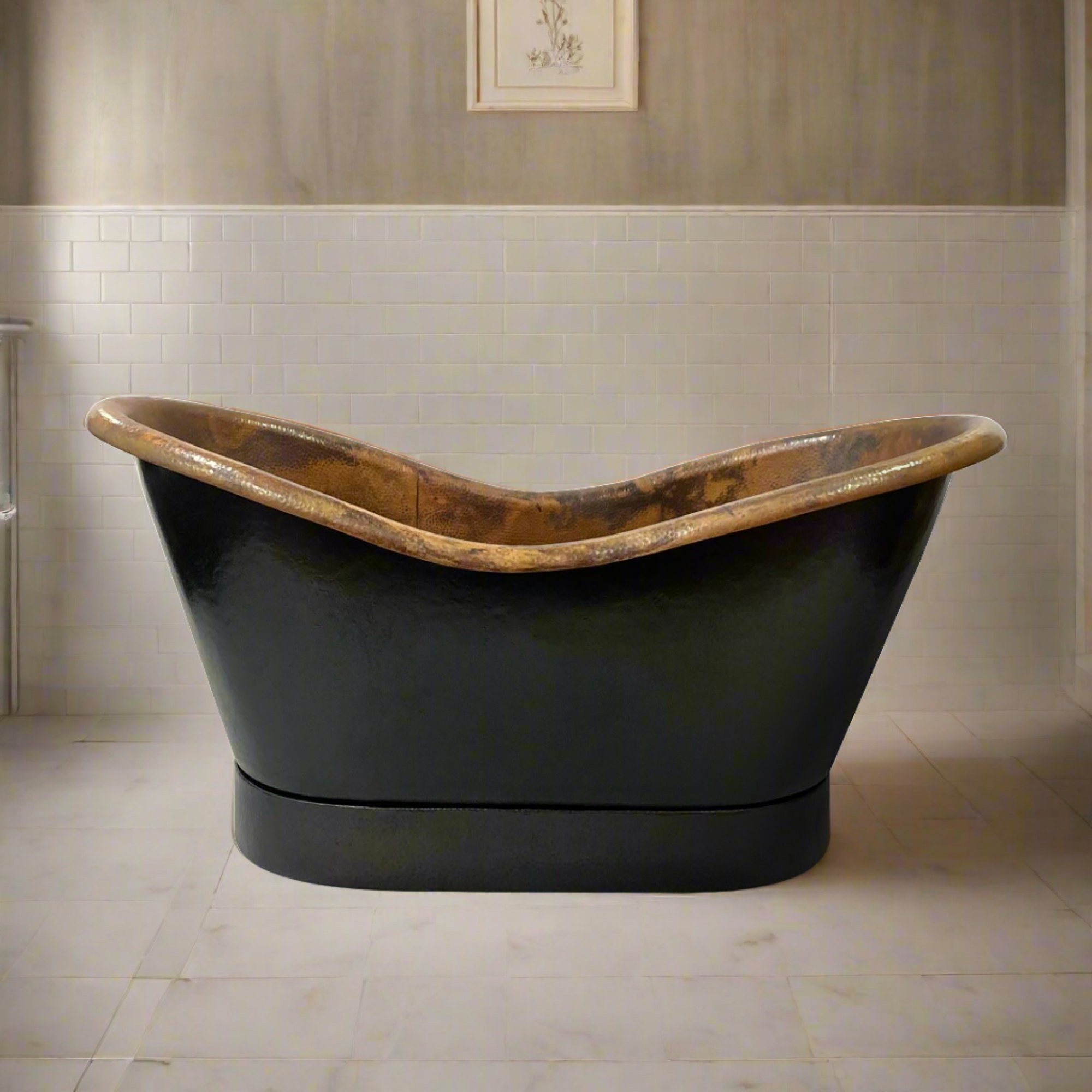 Black Copper Bathtub with Copper Patina Interior Soaking Tub - Zayian