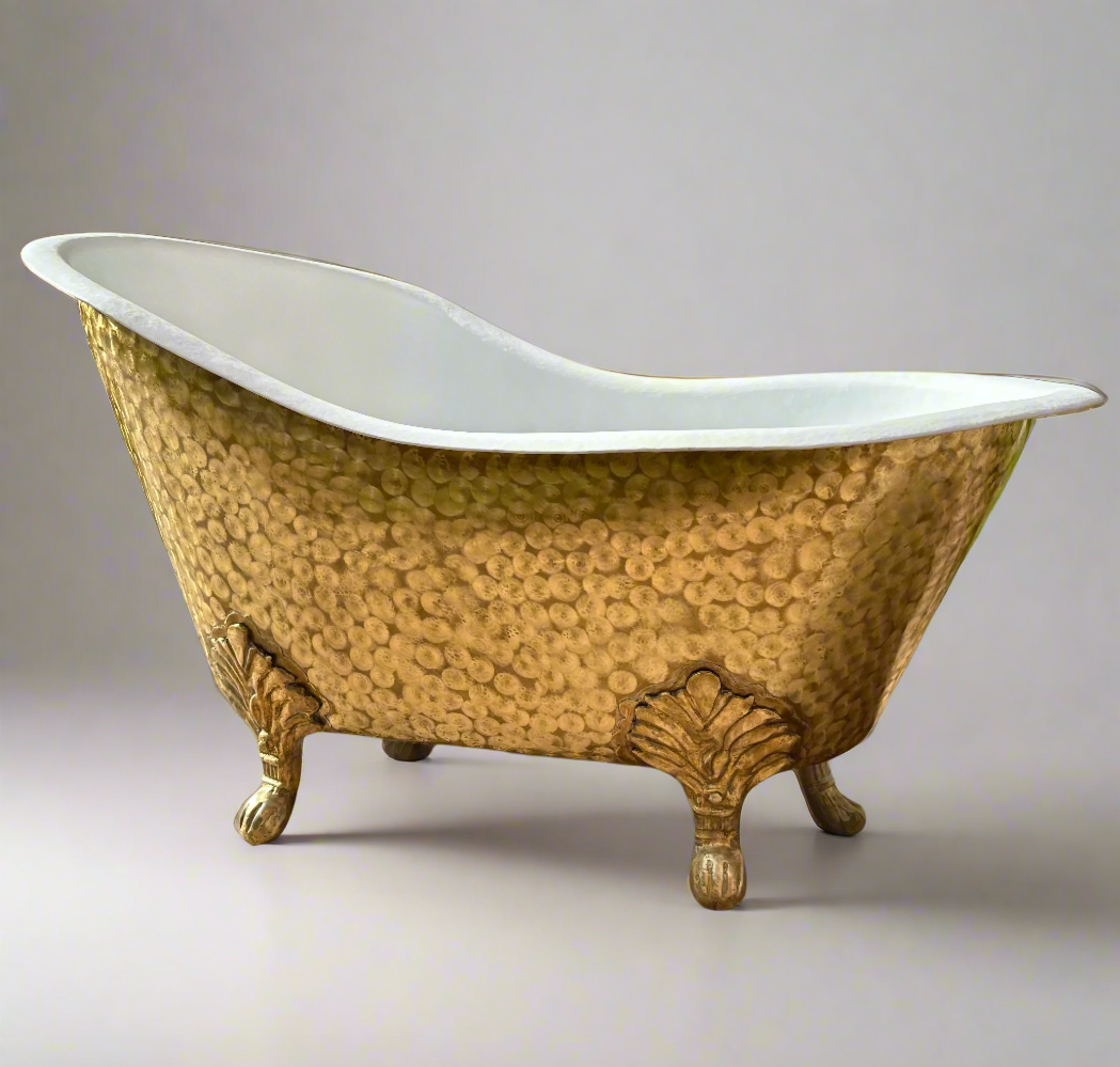 Solid Brass Clawfoot Bathtub With White Interior - Brass Soaking Tub - Zayian