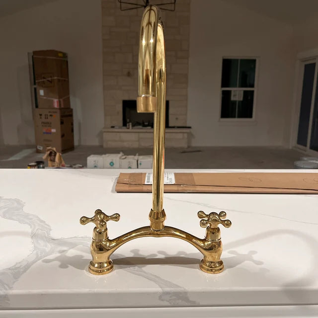 Aged Brass Kitchen Faucet With Sprayer 