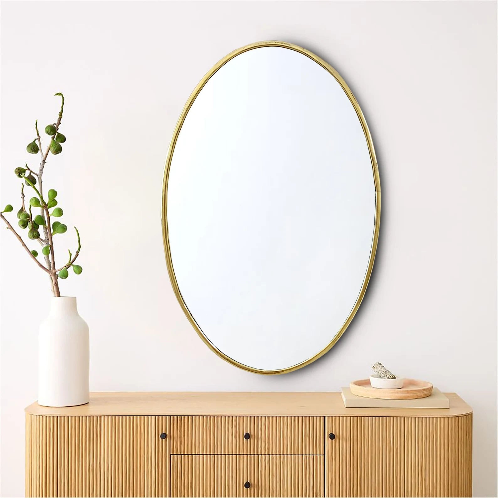Handmade Oval Wall Mirror with Brass Frame