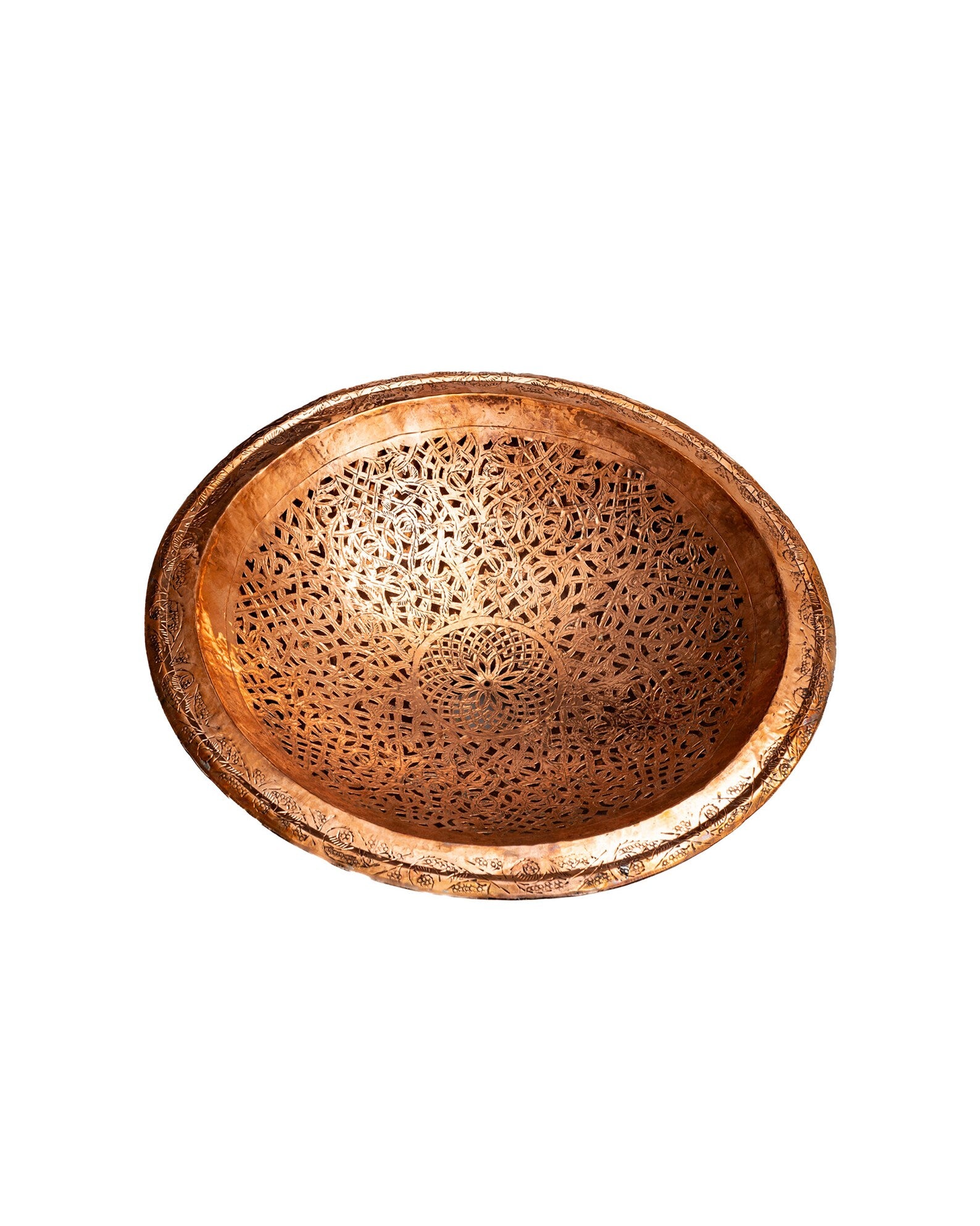 Round Copper drop-in bathroom sink , Handcrafted engraved copper sink - Zayian