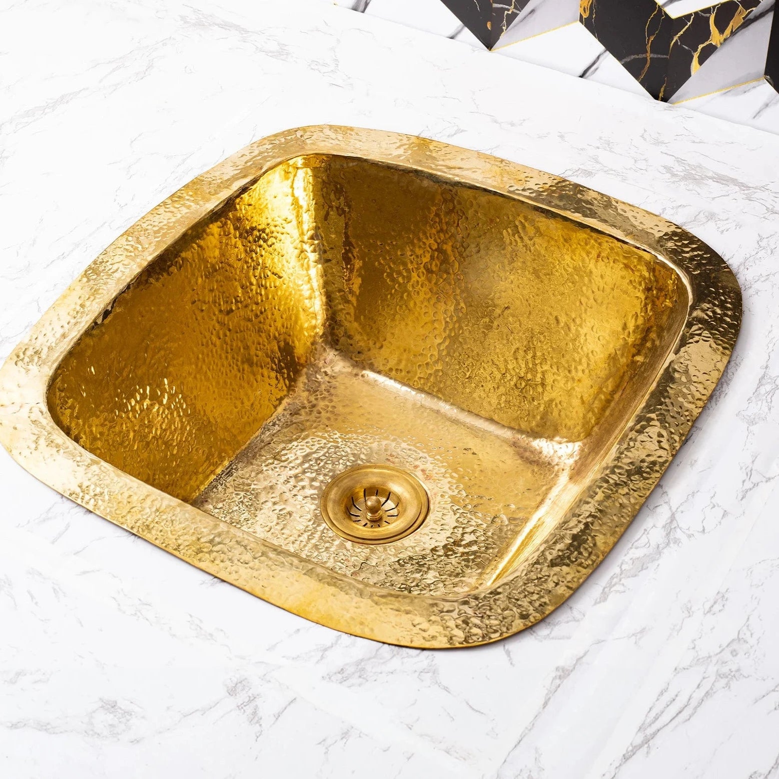 Hammered Unlacquered Brass Square Bar Sink - Zayian
