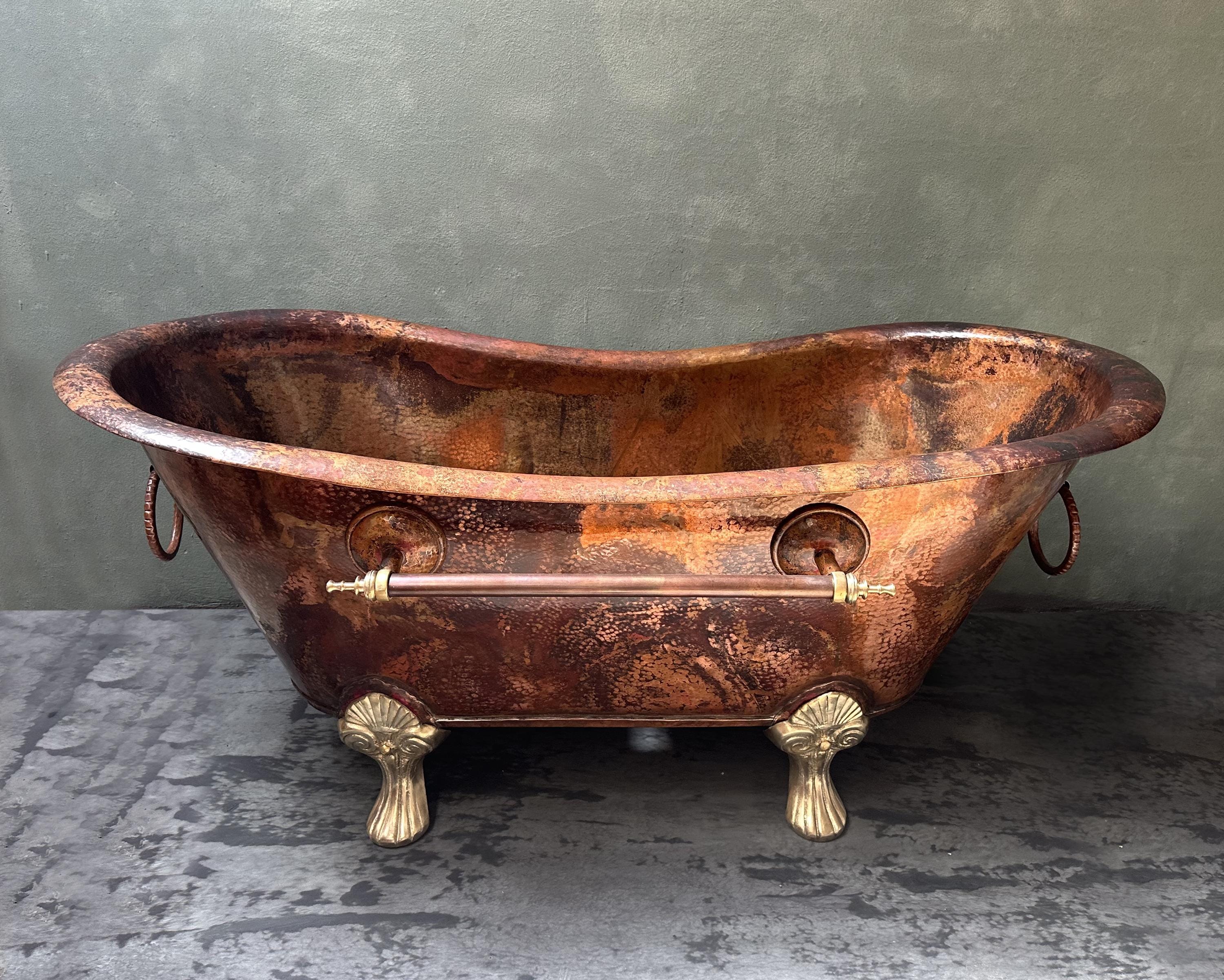 Clawfoot Copper Bathtub, Copper Soaking Tub With Patina Finish - Zayian