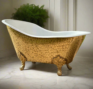 Solid Brass Clawfoot Bathtub With White Interior - Brass Soaking Tub - Zayian