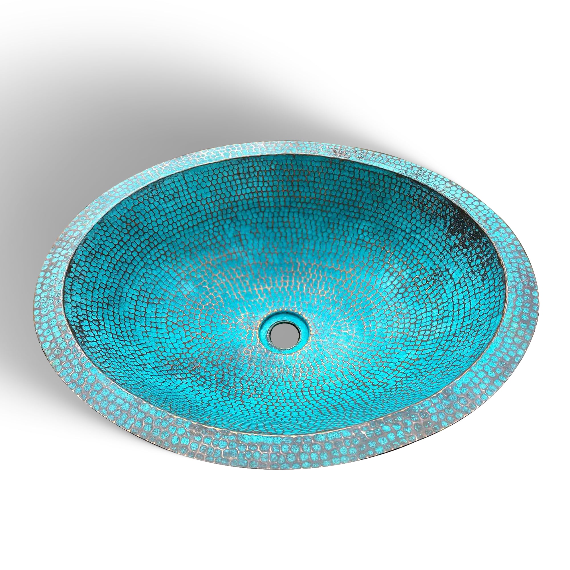 Antique Turquoise Weathered Bathroom Sink Basin in Copper - Syera - Zayian