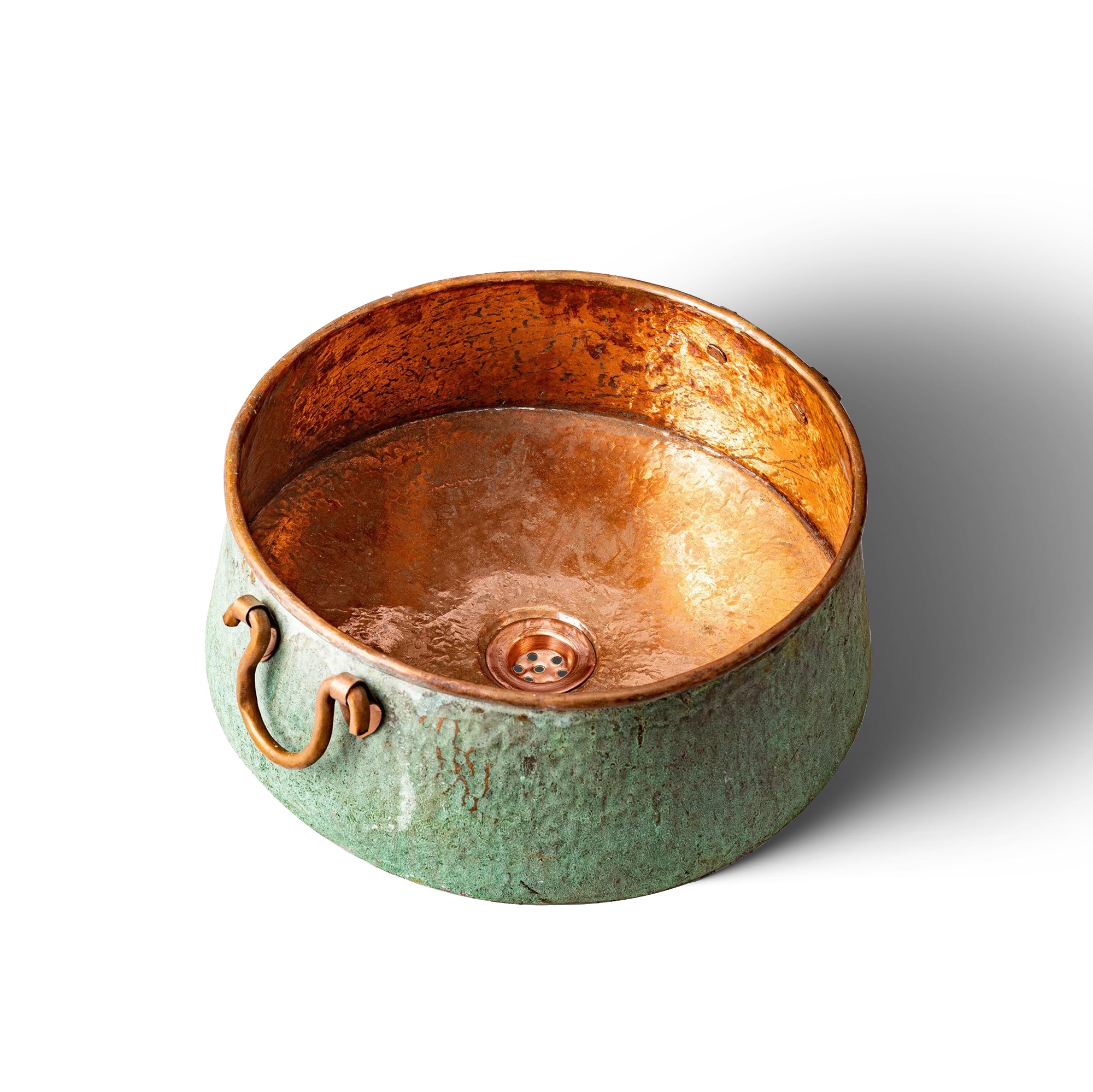 Green Patina Copper Bucket Vessel Bathroom Sink with Handles - Zayian