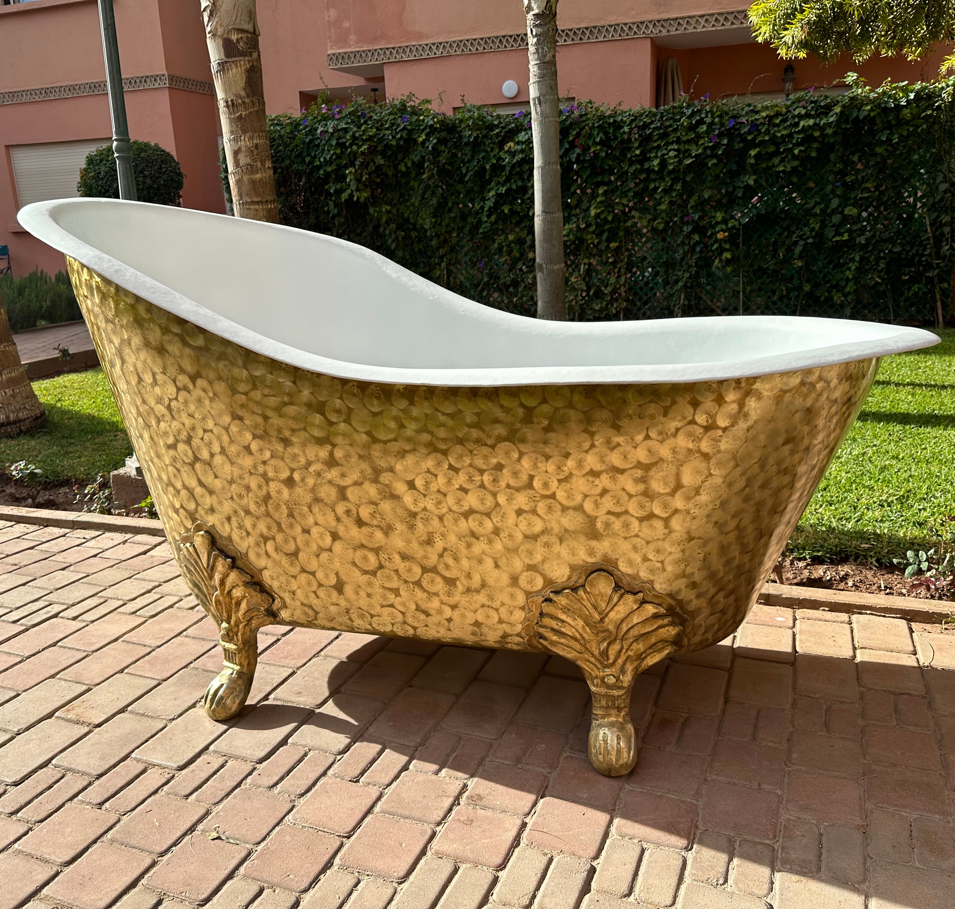 Solid Brass Clawfoot Bathtub With White Interior - Brass Soaking Tub - Zayian