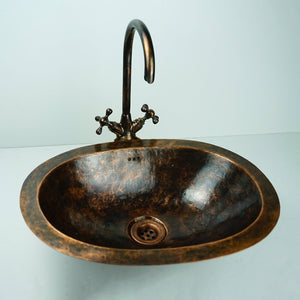 Oil Rubbed Bronze Bathroom Sink, Oval Vintage Handcrafted Drop in Sink  - Zayian