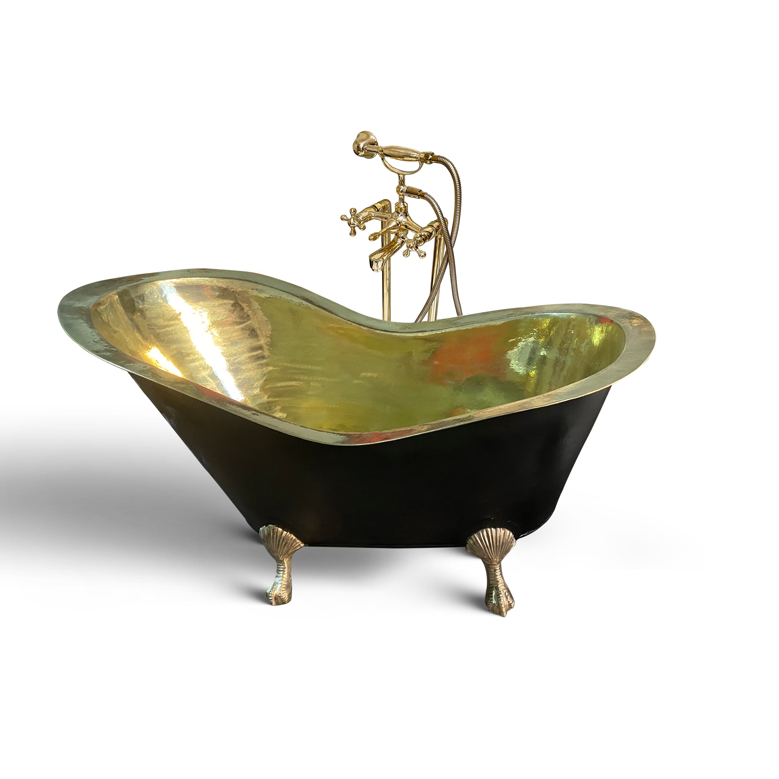 clawfoot brass bathtub