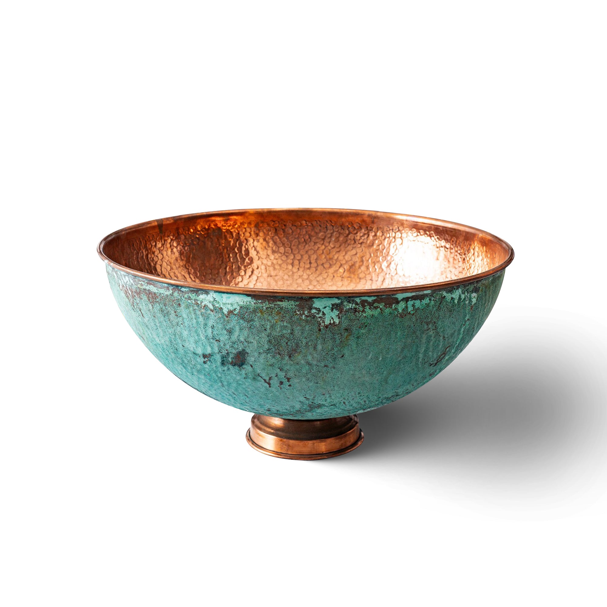 Green Patina Hammered Copper Vessel Bathroom Sink Vanity - Zayian