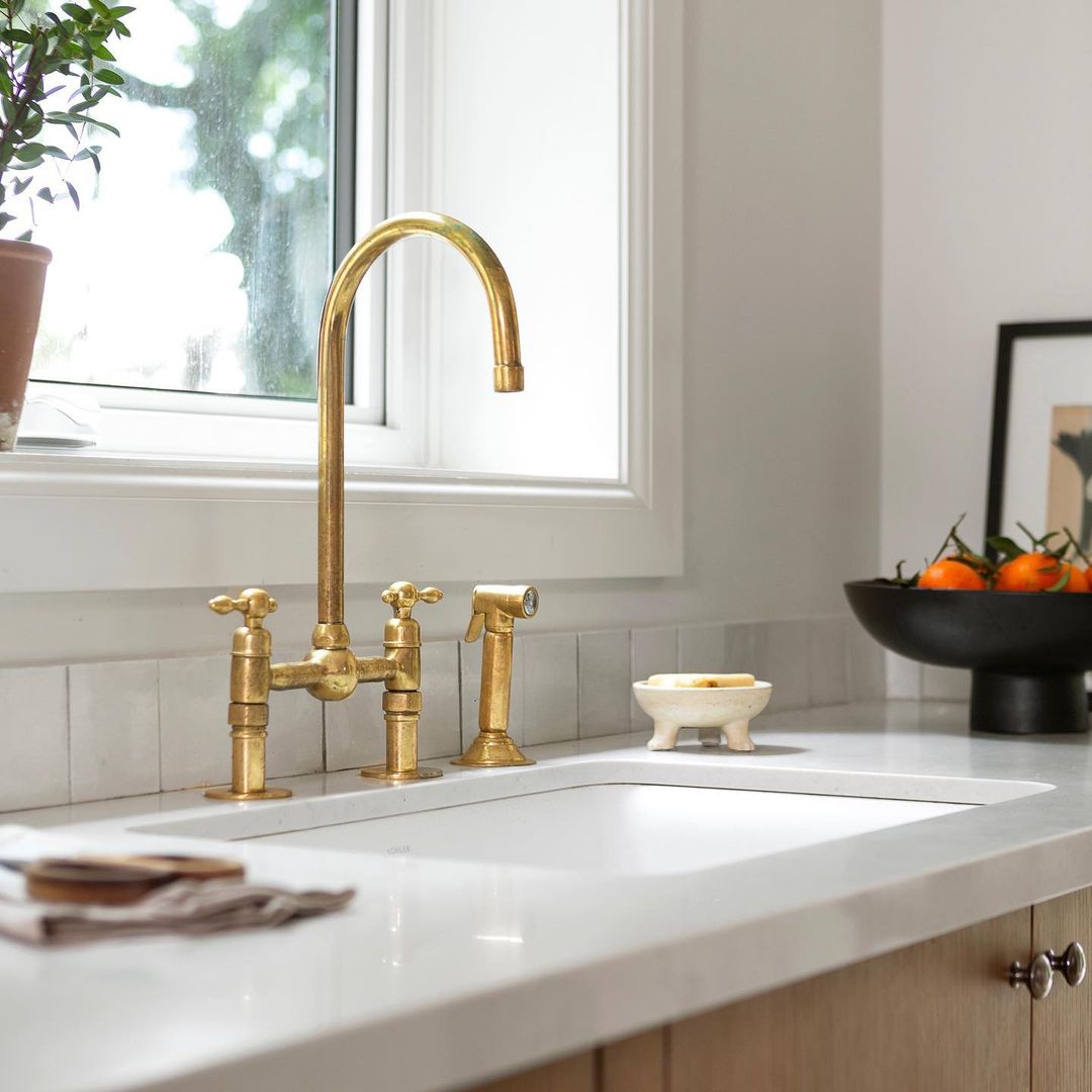 Unlacquered Brass Bridge Kitchen Faucet