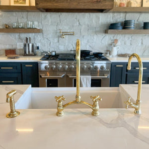 2 Hole Sink Tap Unlacquered Brass Kitchen Faucet With Sprayer - Zayian