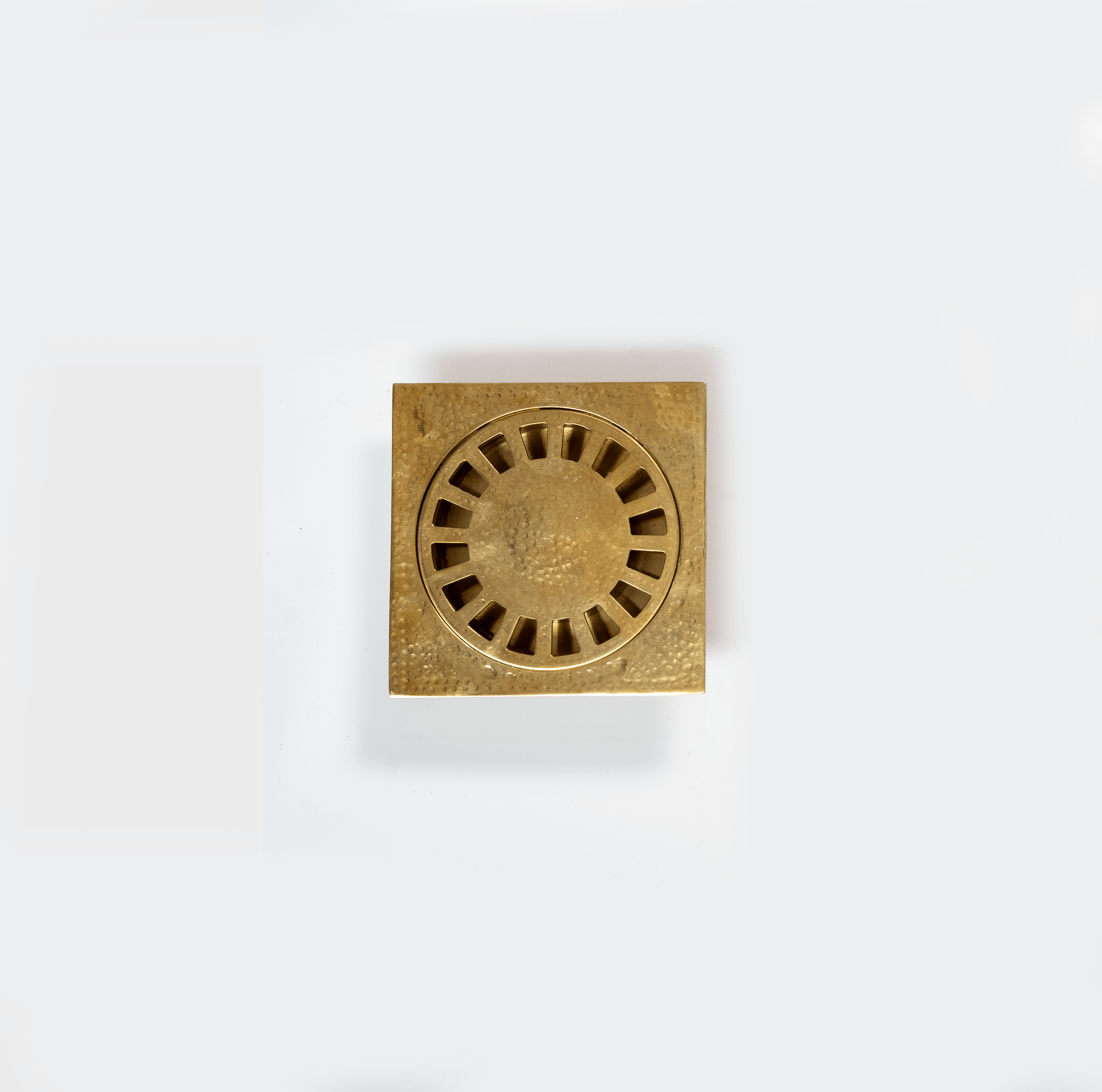 Unlacquered Hammered Brass Square Shower Drain with Removable Cover Zayian