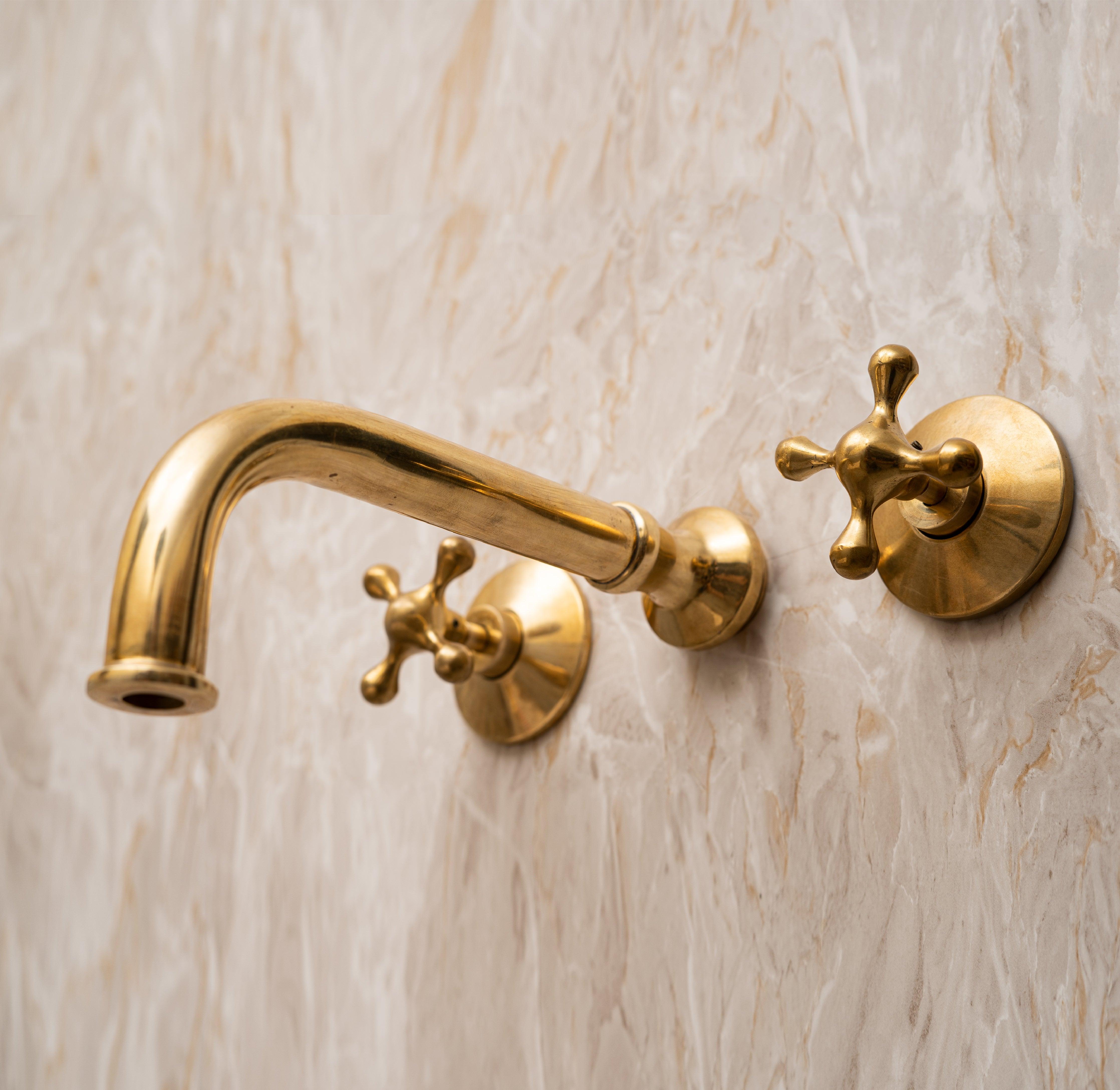 Unlacquered Brass Wall Mounted Bathroom Faucet 