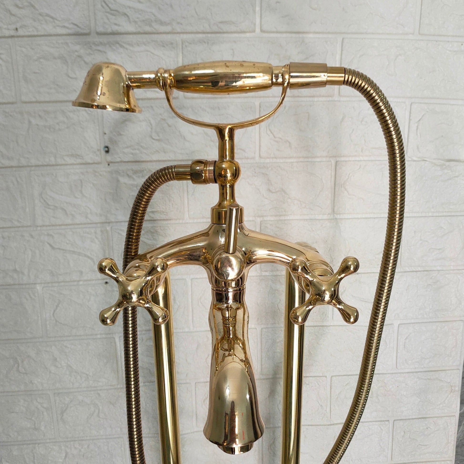 Unlaquered Brass Freestanding Antique Style Tub Filler Faucet Zayian