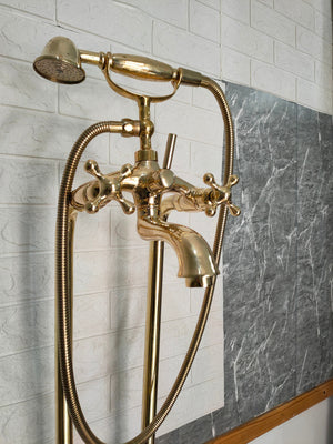 Unlaquered Brass Freestanding Antique Style Tub Filler Faucet Zayian