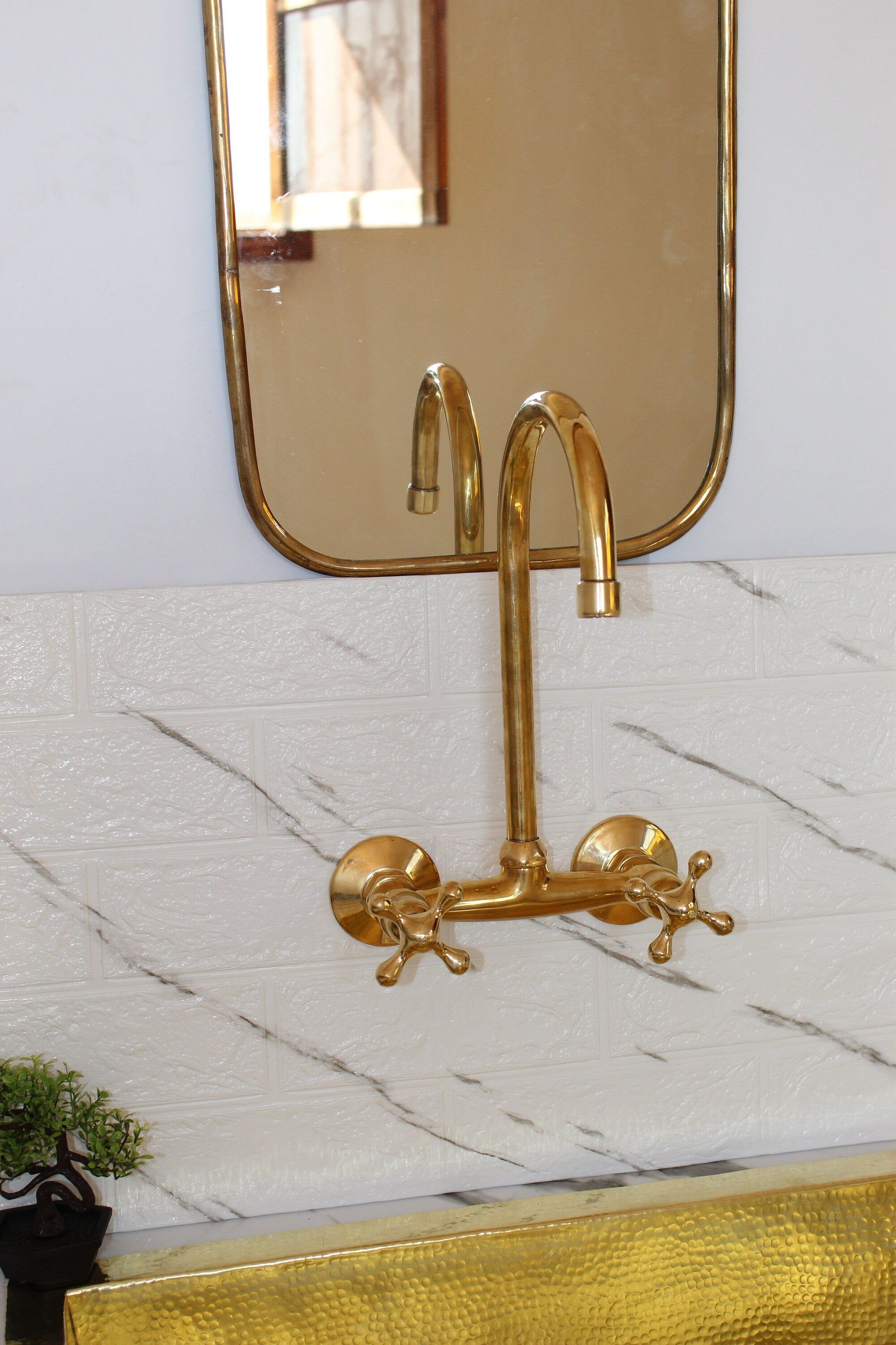Unlacquered Brass Wall Mount Faucet for Kitchen Sink Zayian 