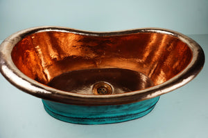 Green Patina Copper Tub-Style Bathroom Vessel Sink Vanity Zayian