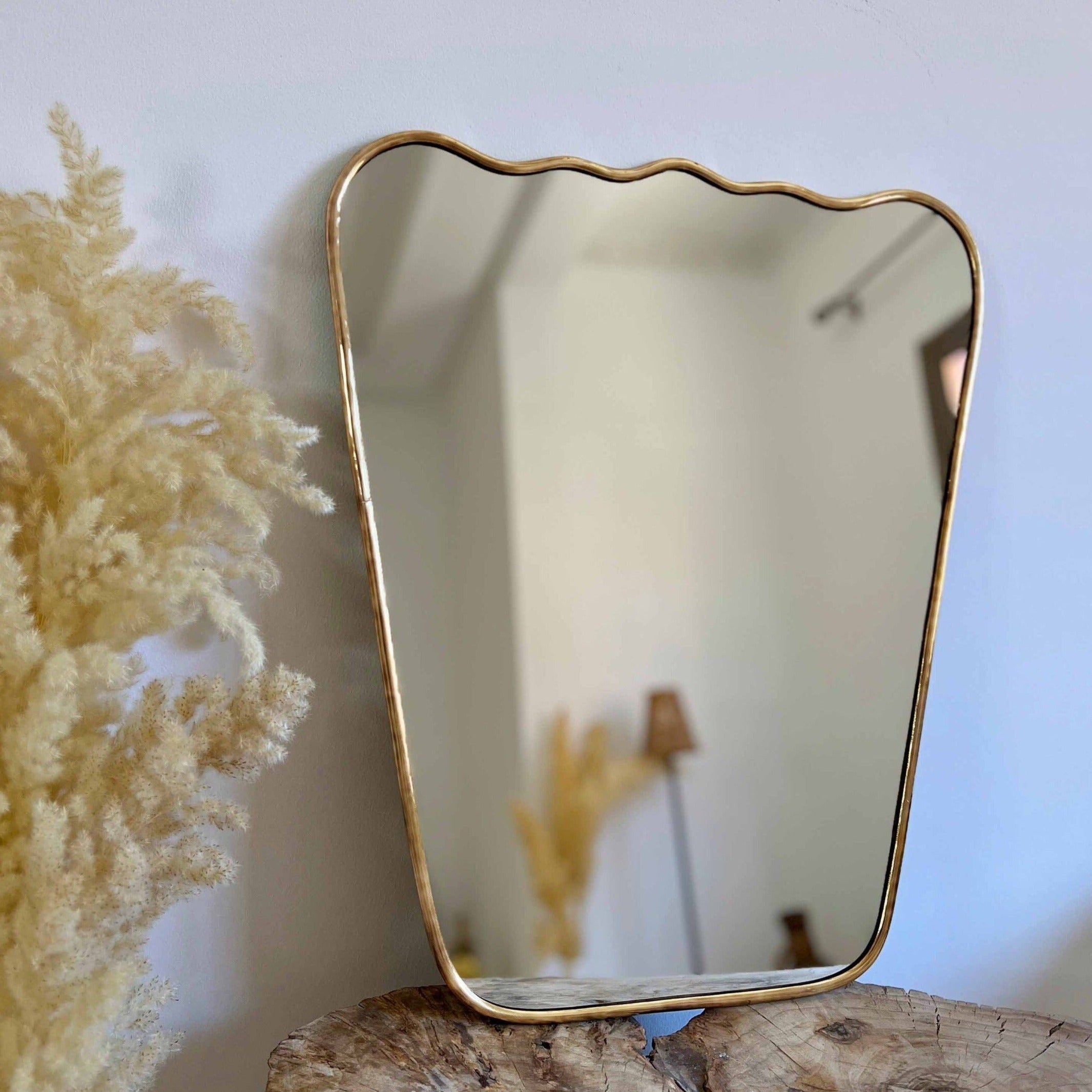 Vintage Brass Wall Mirror - Italian Wavy Design Zayian 