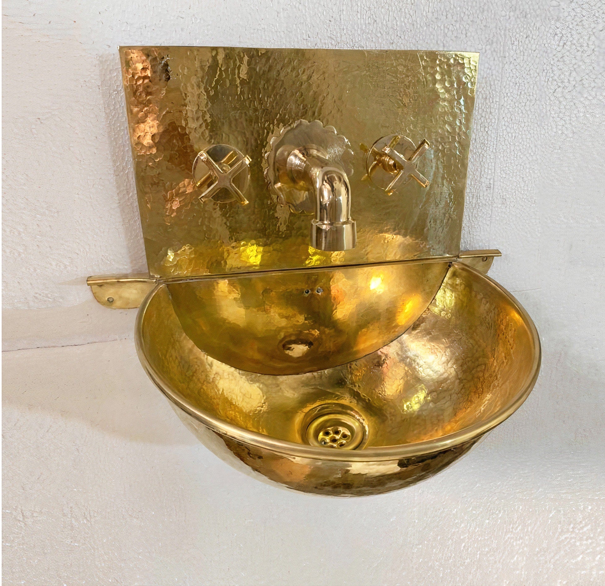 Unlacquered Brass Wall Mount Bathroom Sink and Faucet Combo Zayian 