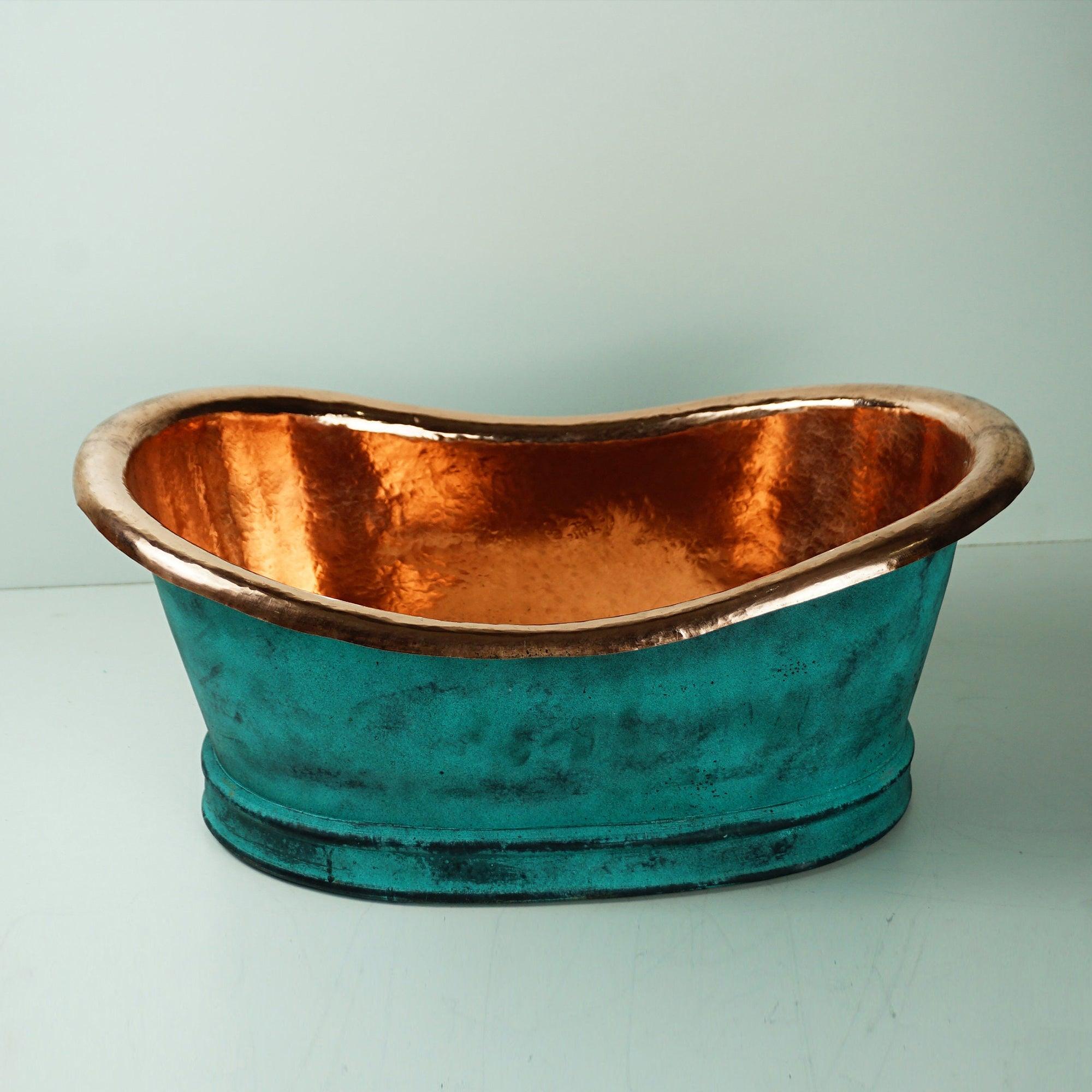 Green Patina Copper Tub-Style Bathroom Vessel Sink Vanity Zayian