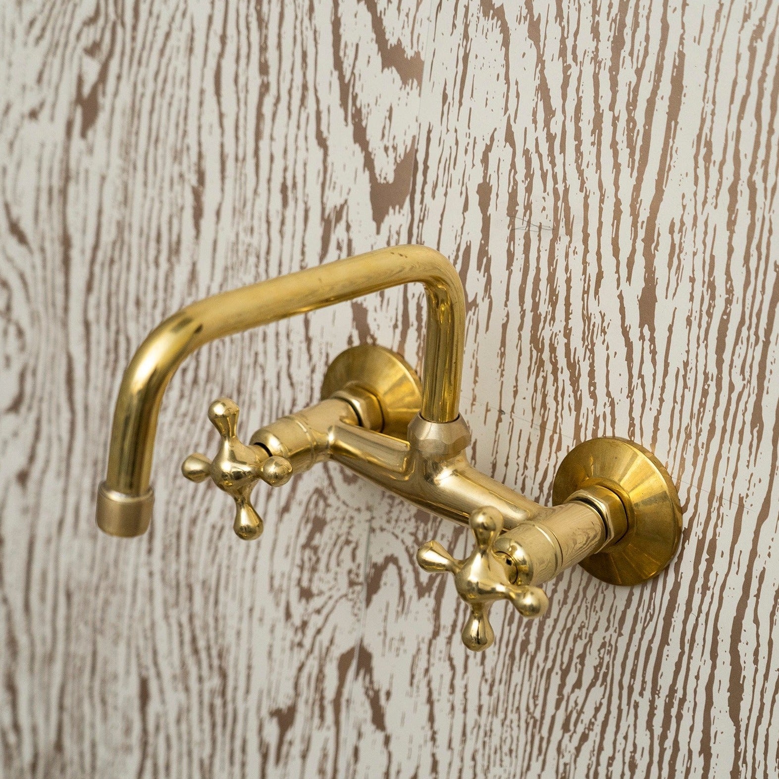 Unlacquered Brass Wall-Mount Kitchen Faucet Zayian 