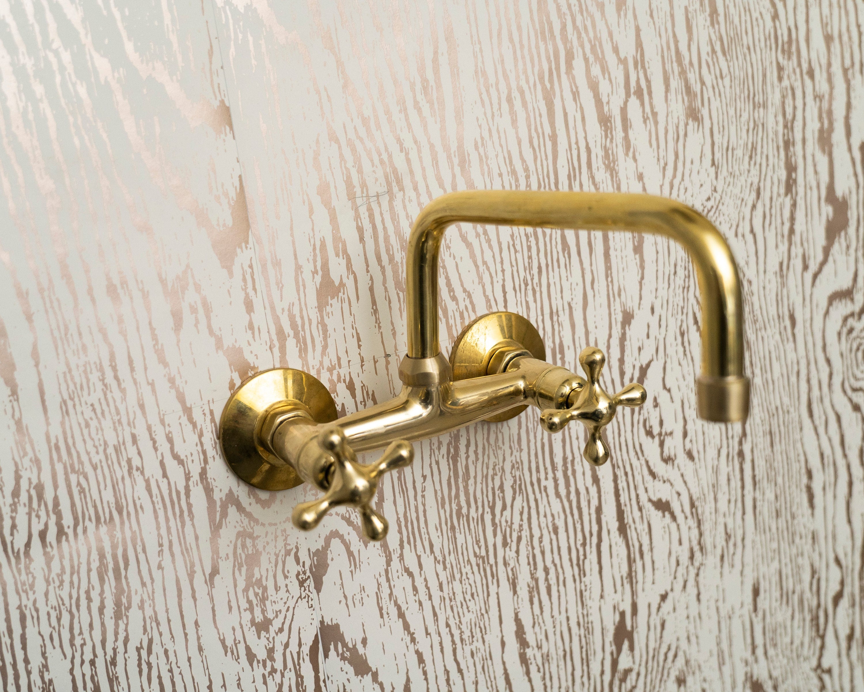 Unlacquered Brass Wall-Mount Kitchen Faucet Zayian 