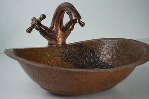 Hammered Rustic Aged Copper Bathroom Sink , Copper Hand Hammered Oval Bathroom Vanity Sink Zayian