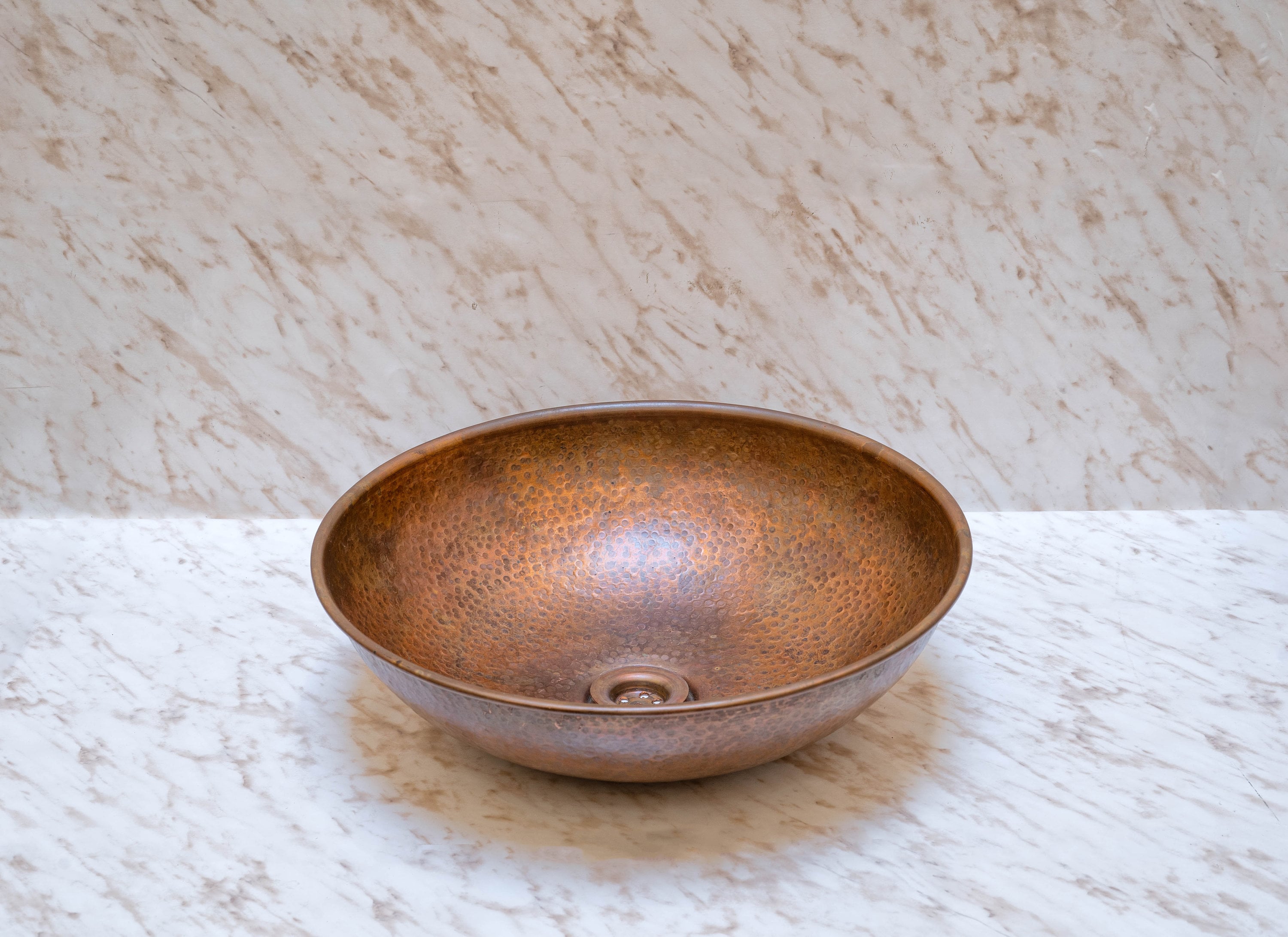 Round Aged Copper Vessel Sink Bathroom Zayian