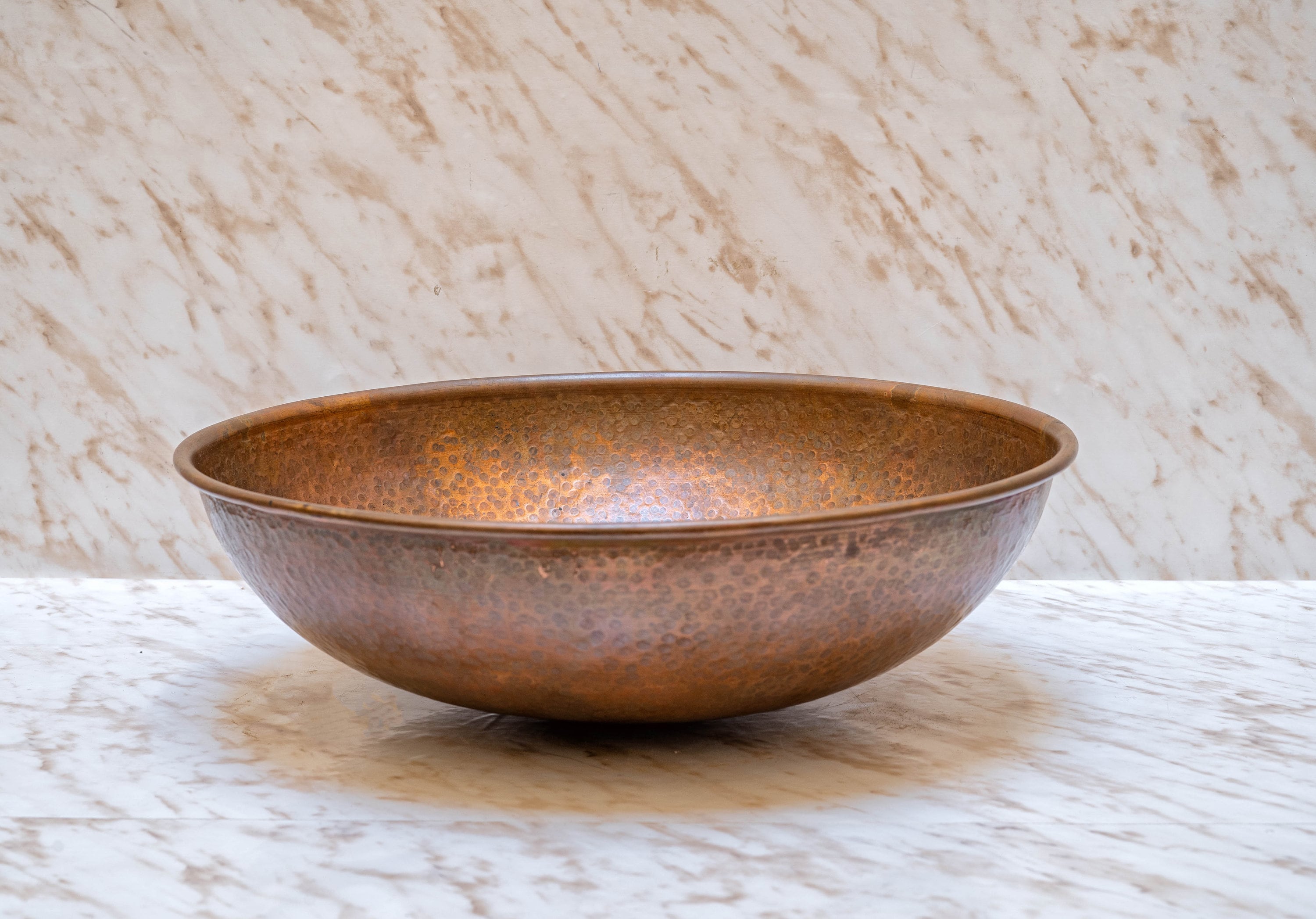 Round Aged Copper Vessel Sink Bathroom Zayian