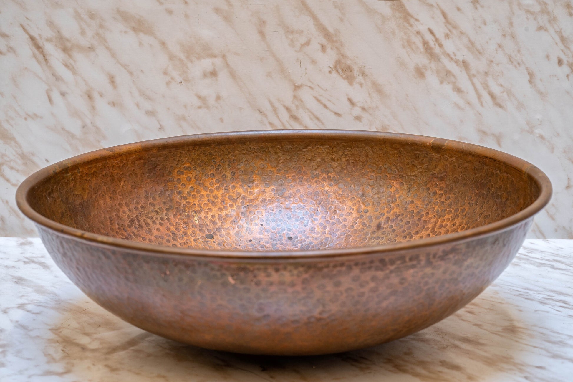 Round Aged Copper Vessel Sink Bathroom Zayian