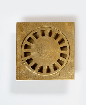 Unlacquered Hammered Brass Square Shower Drain with Removable Cover Zayian