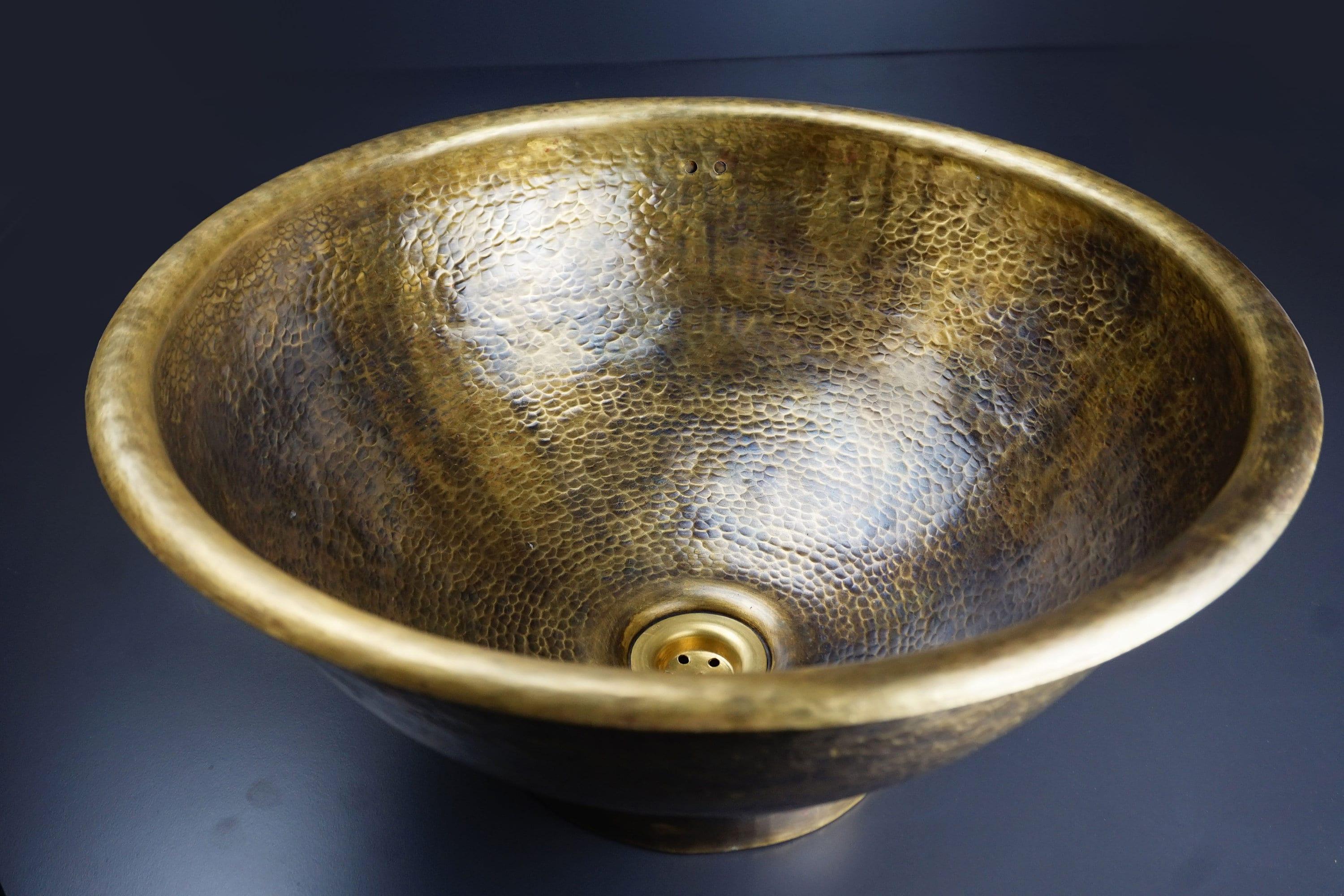 Antique Hammered Brass Vessel Sink Top Mount Bathroom Vanity Zayian