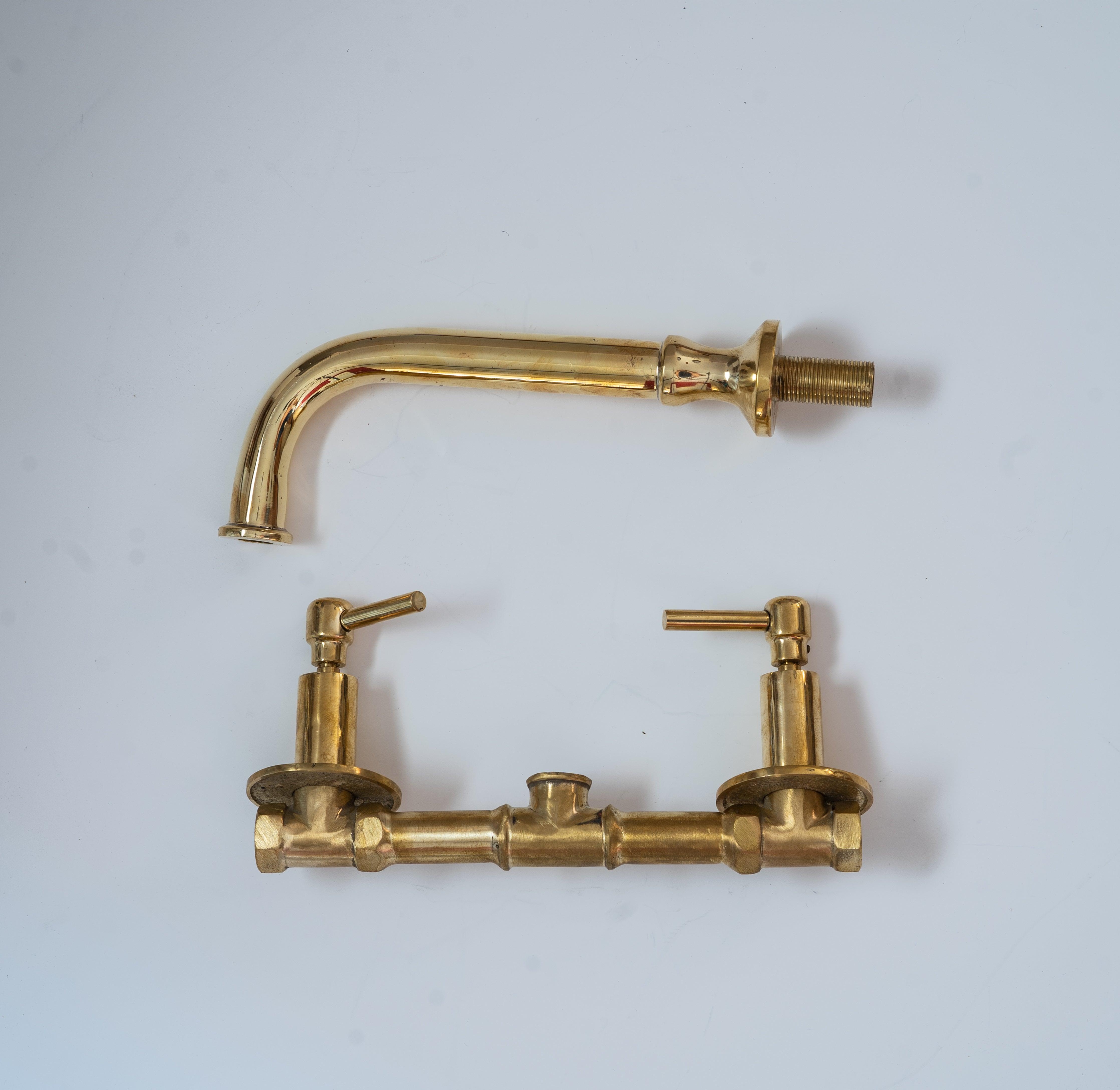 Unlacquered Brass Wall Mount Bathroom Faucet with Double Lever Handle and Rough-in Valve Zayian