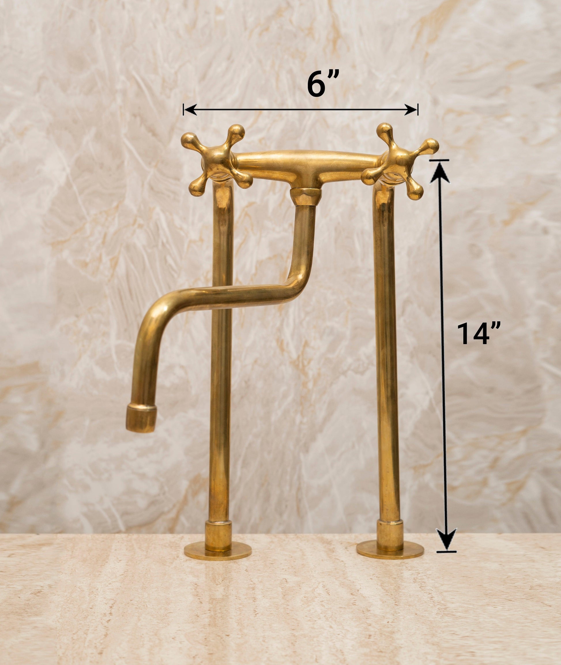 Unlacquered Brass Kitchen Bridge Faucet with Sprayer Zayian