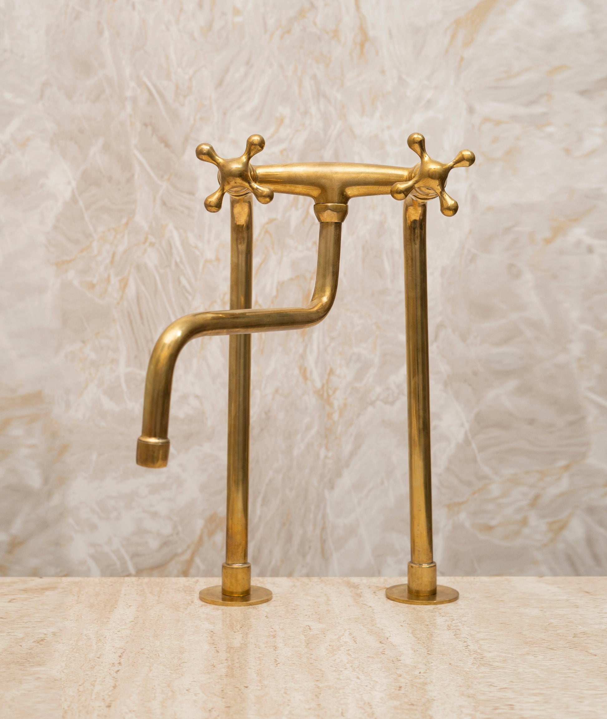 Unlacquered Brass Kitchen Bridge Faucet with Sprayer Zayian