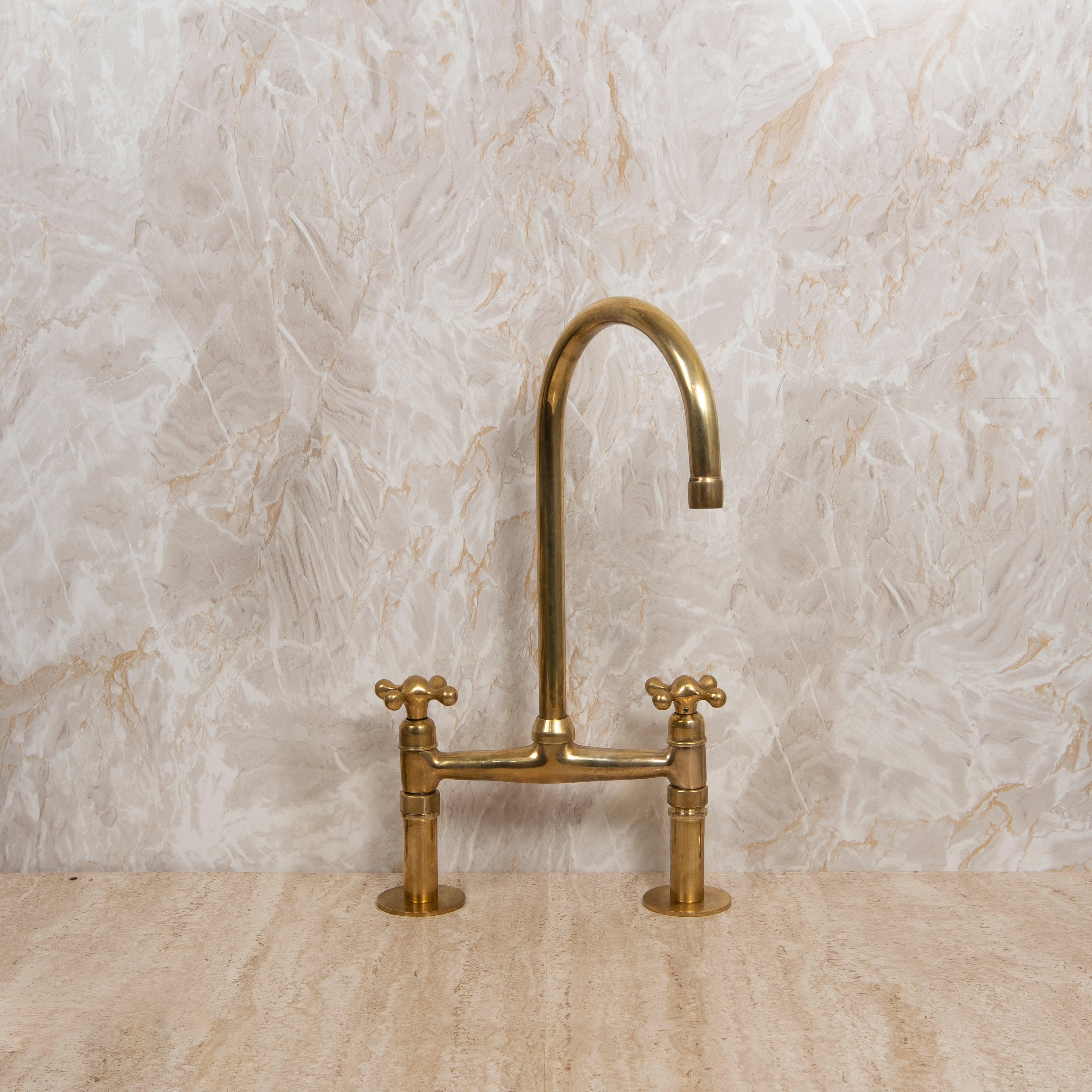 Unlacquered Brass Bridge Kitchen Faucet with Sprayer Zayian