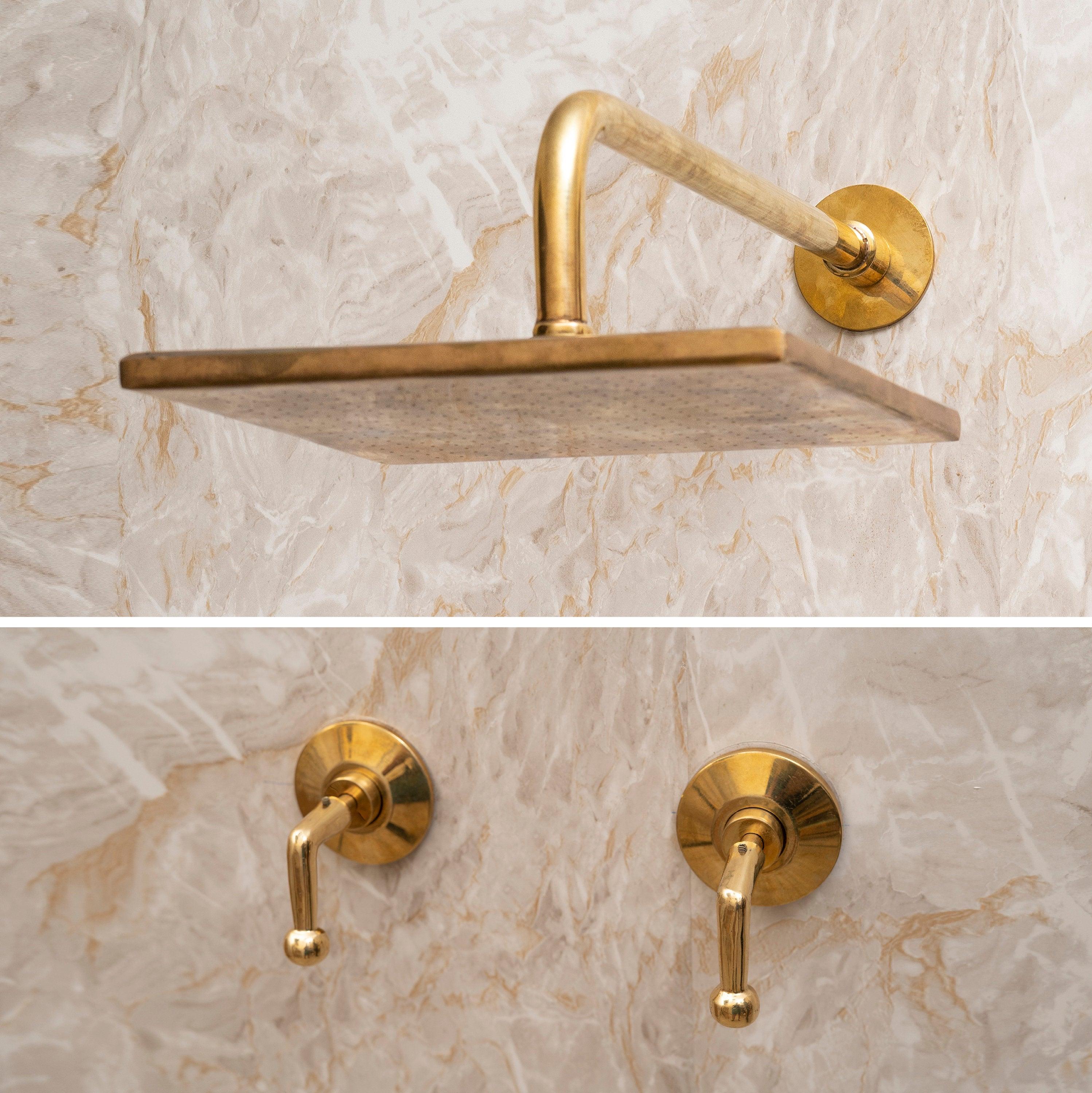 Unlacquered Brass Shower System with Handels & Rough-In Valve included Zayian